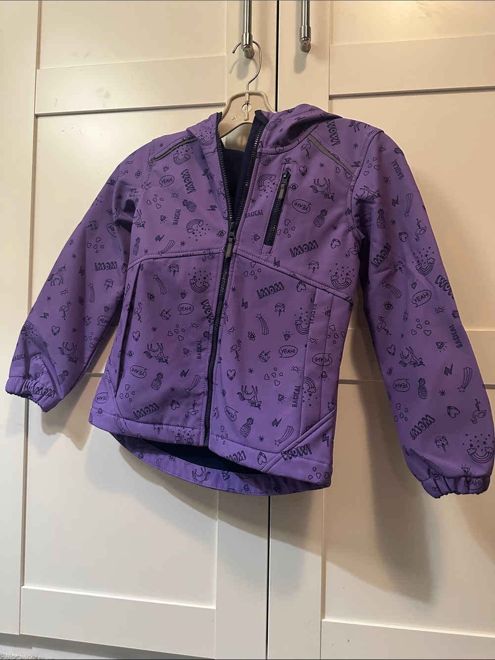 Athletic Works Kids Purple Hooded Puffer Jacket with Print